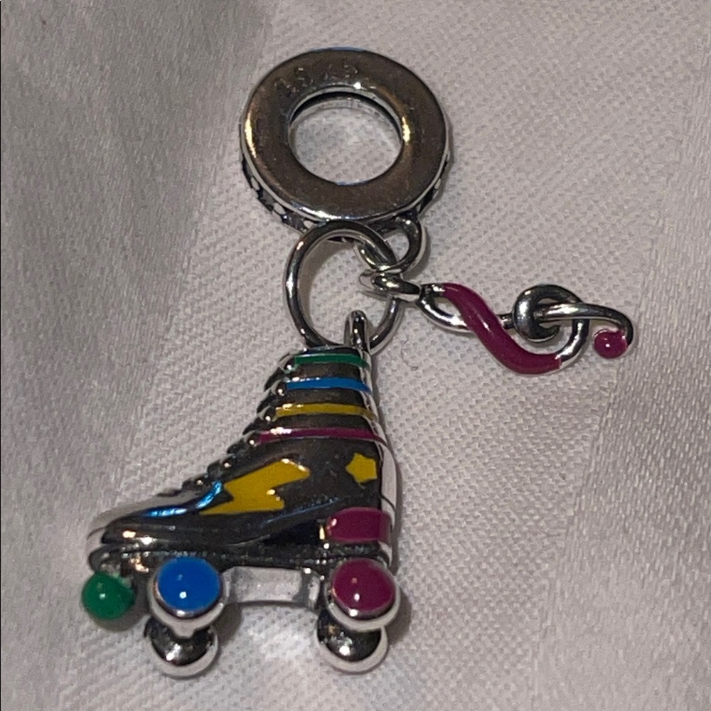 Pandora 925 Sterling Silver Colorful Roller Skate Charm Pendant with Music Note - Picture 12 of 15